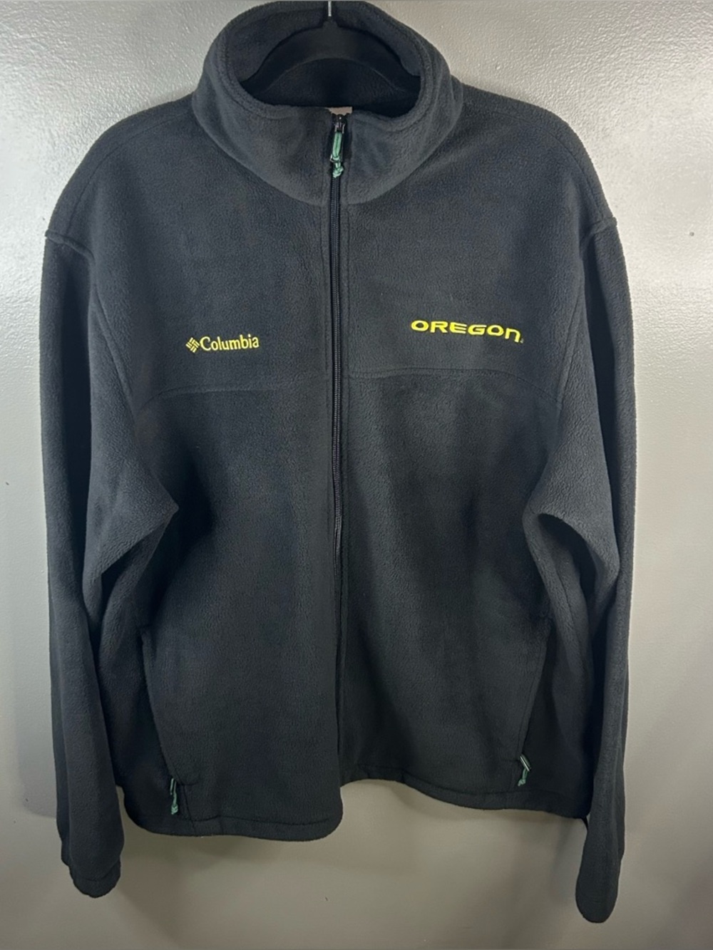 Oregon Ducks Columbia Zip Up Black Fleece Jacket Coat Pockets Size XL